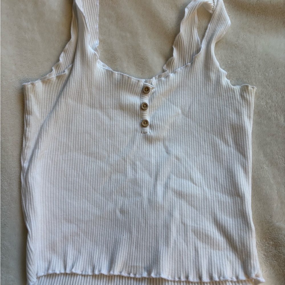 Active USA Cream Ribbed Sleeveless Tank Top